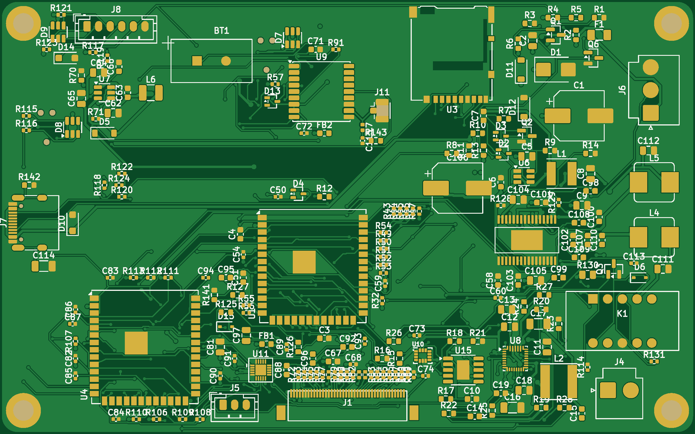 The Vieve circuit board layout, top side, with its components and their reference labels.